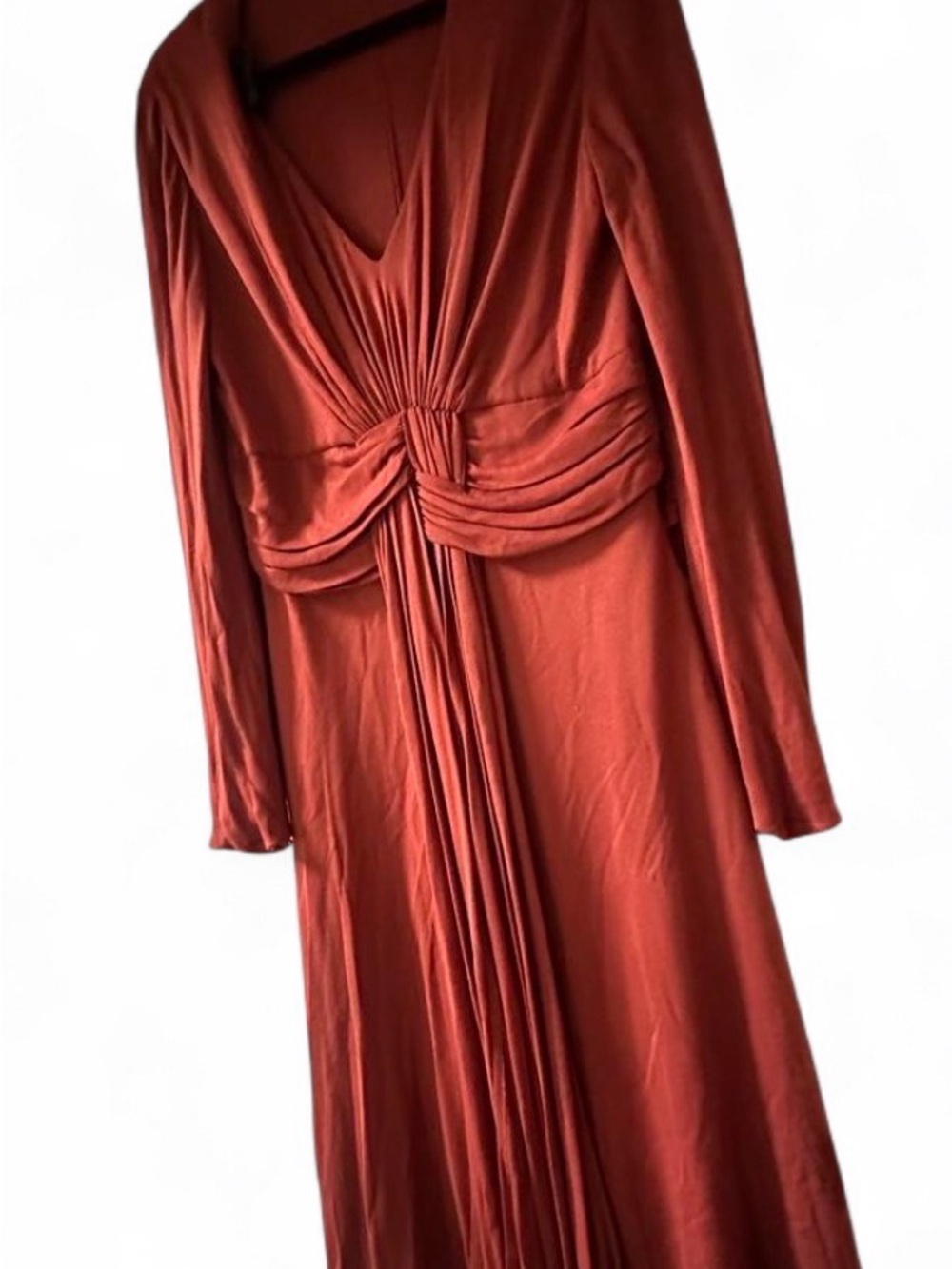 Carolina Herrera Rust Long-Sleeve Twist-Front Maxi Dress